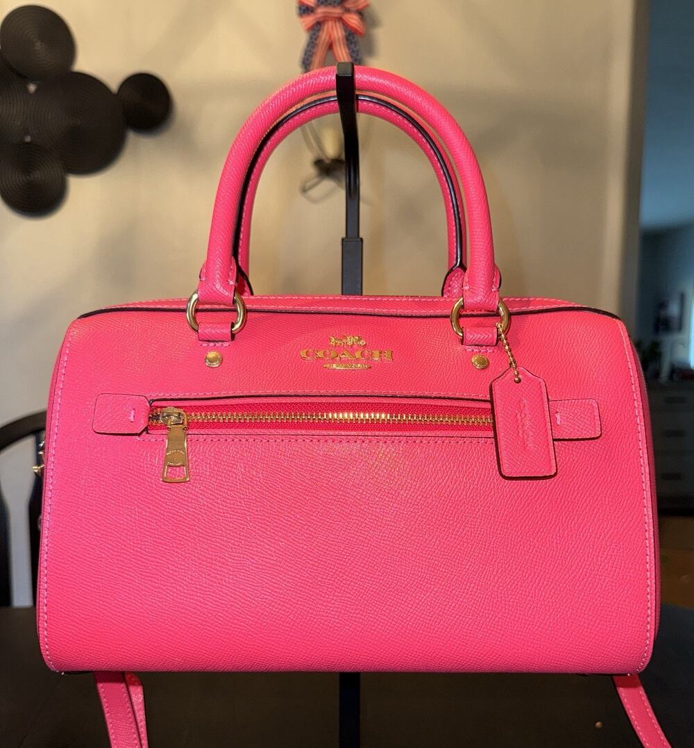 Coach Rowan Satchel Bold Pink Cross Grain Leather Crossbody Bag
